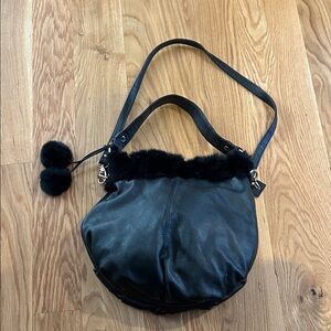 Chic Black Rabbit Fur-Accent Women's Shoulder Bag